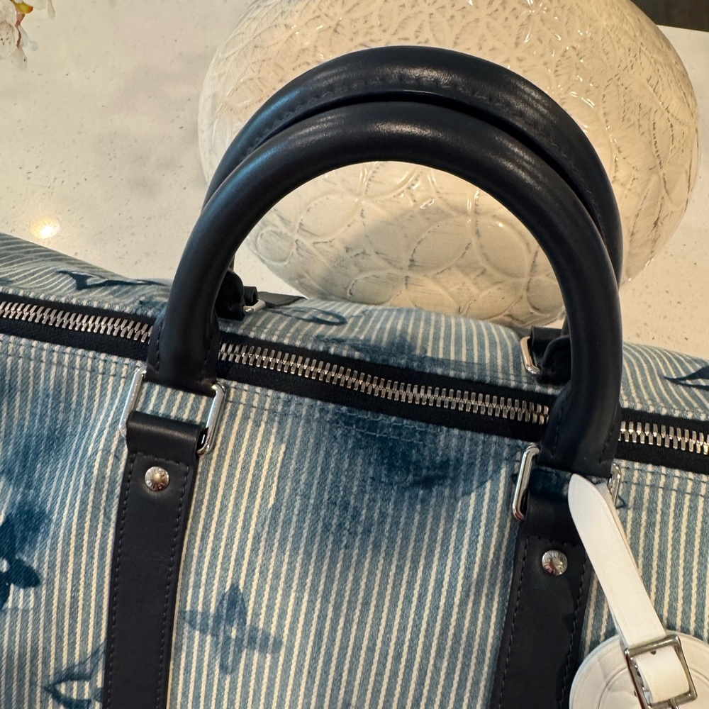 Louis Vuitton Virgil Abloh Blue Watercolor Monogram Denim Keepall Bandoulière 50 - Picture 5 of 13